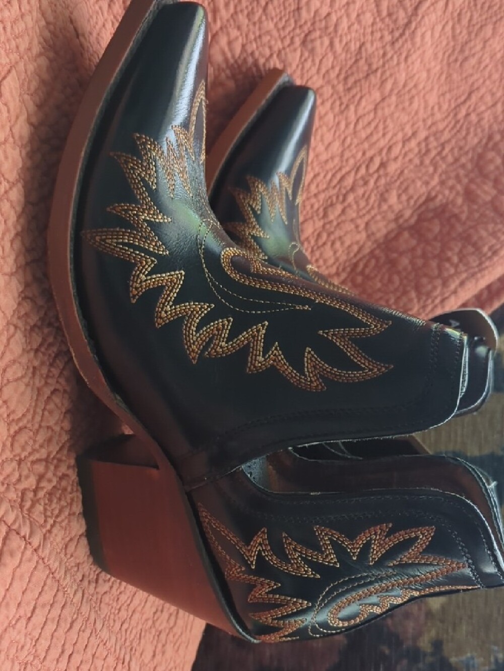 Ariat Dixon X Toe Western Ankle Boots with Gold Stitch Accents in Brooklyn Black - Picture 5 of 6